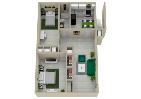 a bedroom floorplan of a 1 bedroom apartment with a bathroom and a living room